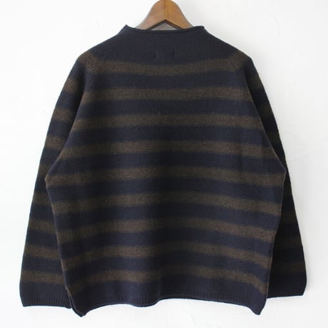 maomade マオメイド　エアーヤーンホールガーメントモックネックプルオーバー　#オフ白ｘネイビー、ネイビーｘブラウン