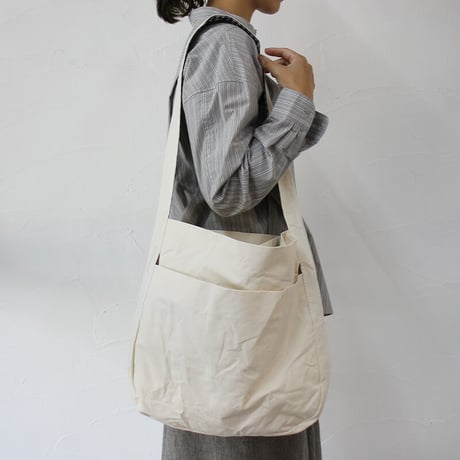 homspun ホームスパン　コットンショルダーBAG（大）　#生成り、パープルネイビー