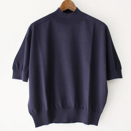 **またまたまた再入荷** LinenYa リネンヤ as it is.  コットンモックネック5分袖ニット　#ネイビー、ブラック、ホワイト