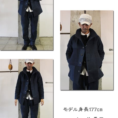 **S u K i M a 別注アイテム** FUNSET OF ART ファンセットオブアート　ブラックIDG刺し子MAOコート　#インディゴ　【送料無料】