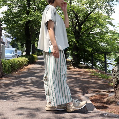 **再入荷** atelier naruse アトリエナルセ　コットンリネンストライプガウチョパンツ #グリーン、ブラック　【送料無料】