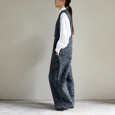 **再入荷** KAH:KI カーキ TWEED OVERALLS ツイードオーバーオール　#ブラック　【送料無料】