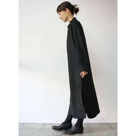 atelier naruse アトリエナルセ　wool saxony long shirt　ウールサキソニーロングシャツ　#グレイ、ブラック　【送料無料】