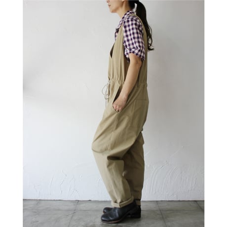 **再入荷** atelier naruse アトリエナルセ　ヴィンテージ馬布コットンオーバーオール　#キナリ、ベイジュ、ブラック