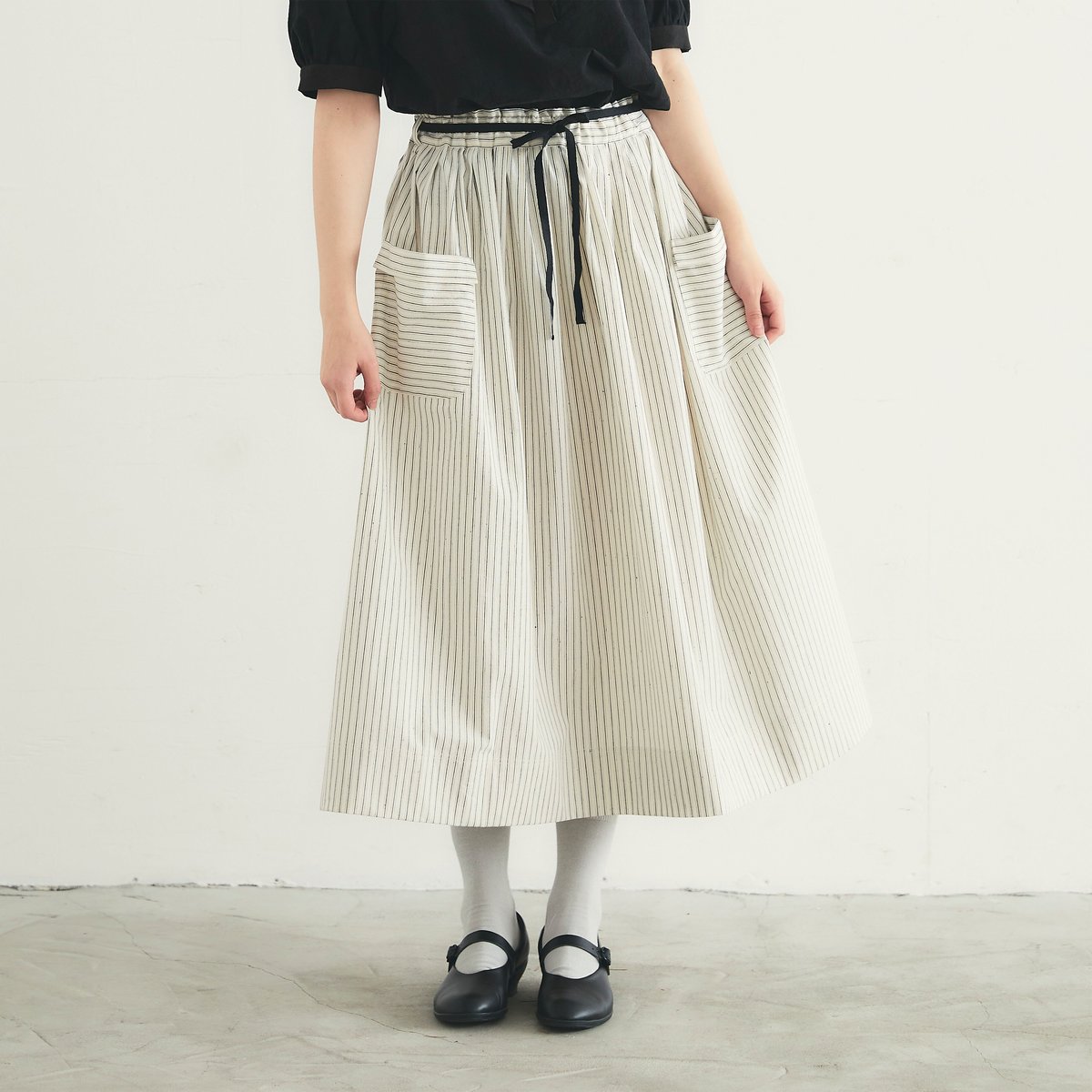 MAGALI マガリ ストライプロングスカート #ホワイト、ネイビー  