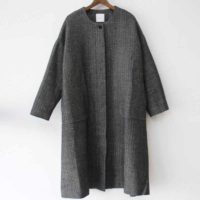 MAGALI マガリ ウールリネン・ヘリンボンコート #ブラック 【送料無料