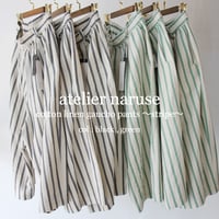 **再入荷** atelier naruse アトリエナルセ　コットンリネンストライプガウチョパンツ #グリーン、ブラック　【送料無料】
