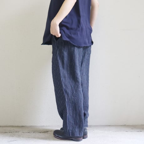 TRAVAIL MANUEL トラバイユマニュアル　リネンストライプスラントリボンパンツ　#ネイビー、グレー