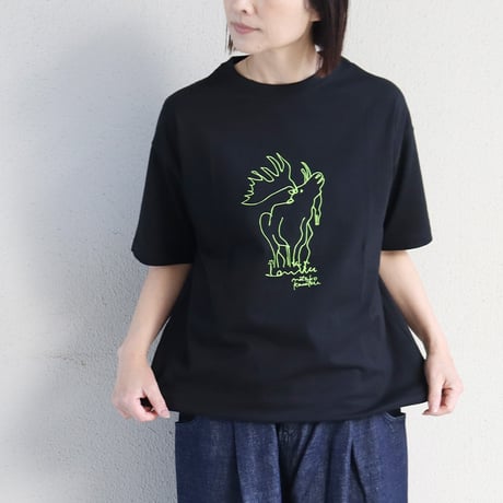 **別注色再入荷**amne アンヌ　”ELK” エルク柄半袖Tシャツ　#ブラック（自店別注色）、オリーブ、ホワイト