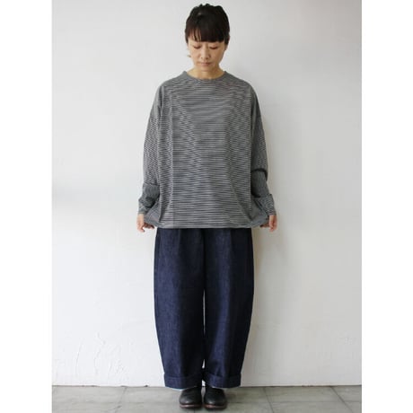 TRAVAIL MANUEL トラバイユマニュアル　クリア天竺ボーダーロングスリーブTシャツ　#グレーｘブラック
