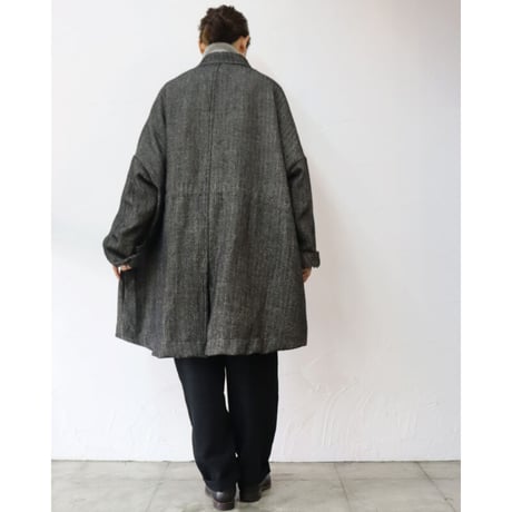 **sizeMのみ再入荷** FUNSET OF ART ファンセットオブアート　リネンウールヘリンボンミリタリーTAISHOUコート　#ブラック、ベージュ　【送料無料】