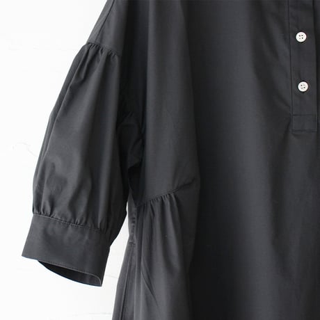 **またまたまた再生産分** LinenYa リネンヤ　コットンスタンドカラーワンピース　#ブラック、千鳥格子
