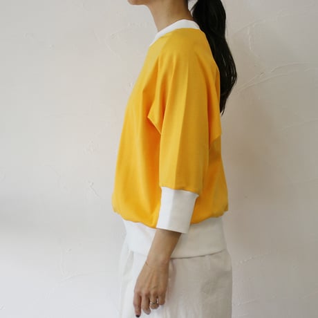 amne アンヌ　GIZA3/4crew　ギザコットン7分袖クルーネック　#イエロー、グリーン、ブラック