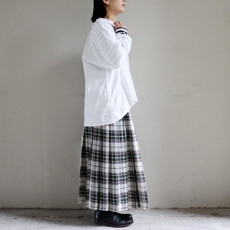 LinenYa リネンヤ コットンツイルトラッドチェックプリーツスカート