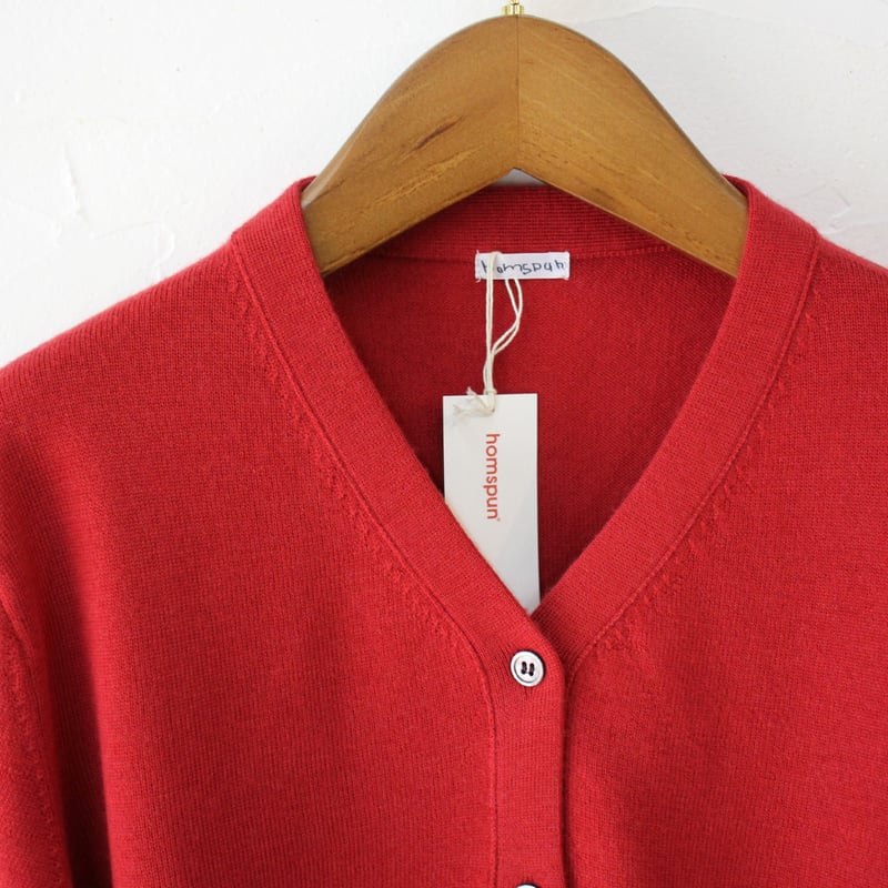 homspun ホームスパン 梳毛12Gカーディガン #ピンク、レッド、ブラック