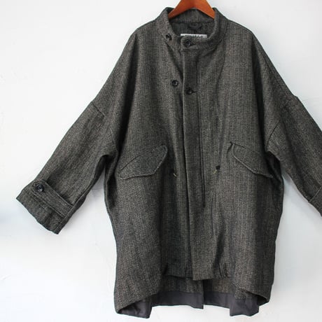 **sizeMのみ再入荷** FUNSET OF ART ファンセットオブアート　リネンウールヘリンボンミリタリーTAISHOUコート　#ブラック、ベージュ　【送料無料】
