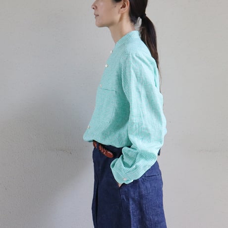 atelier naruse アトリエナルセ　リネンミニギンガムチェックブラウス　linen mini gingham check blouse