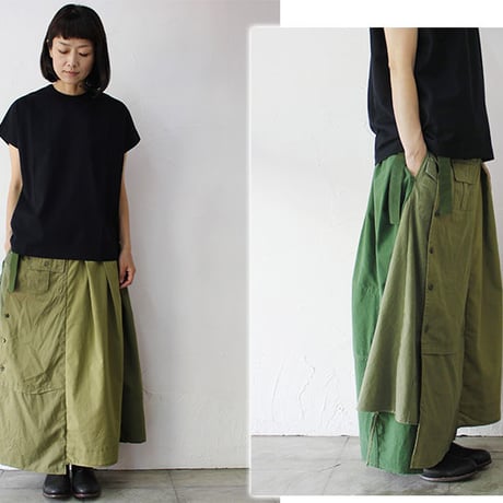 ARTE POVERA アルテポーヴェラ RE-ARMEEシャツMIXアシンメトリースカート　#オリーブMIX　【送料無料】