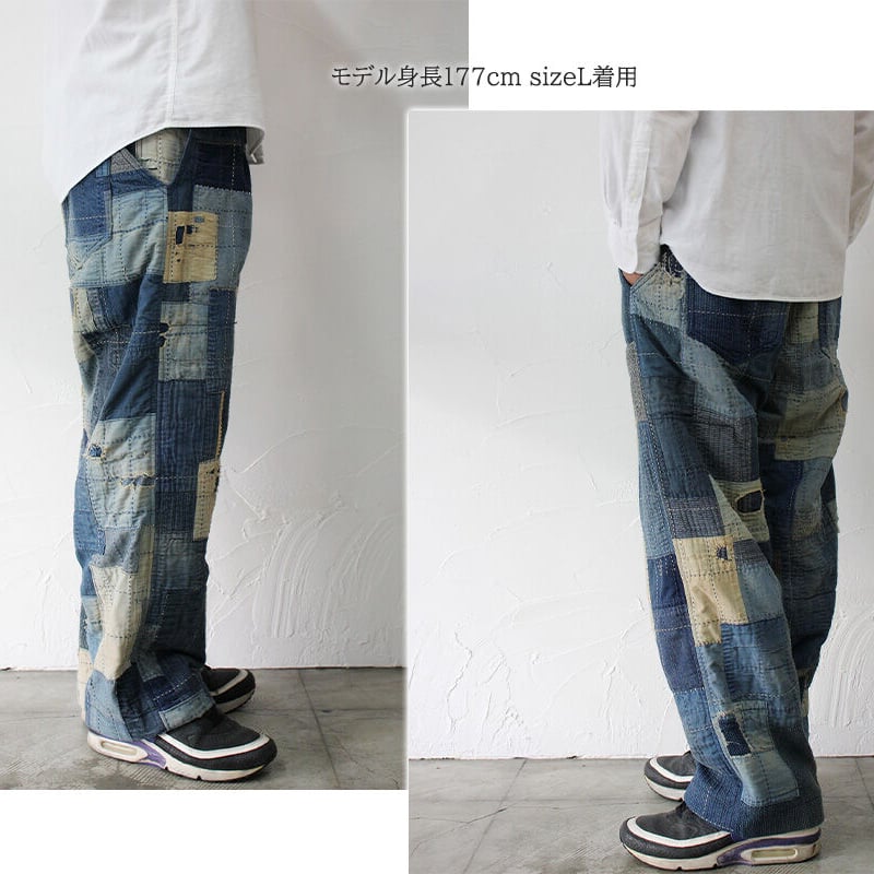 FUNSET OF ART ファンセットオブアート 刺し子バルーンパンツ L FUNSET OF ART ファンセットオブアート コットンリネン刺し子