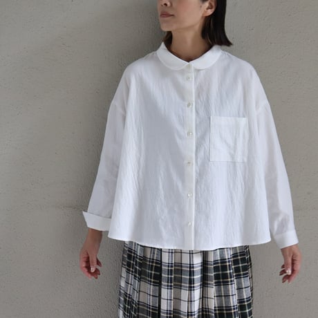 Linenya リネンヤ　コットンビエラ長袖丸襟ブラウス　#ホワイト