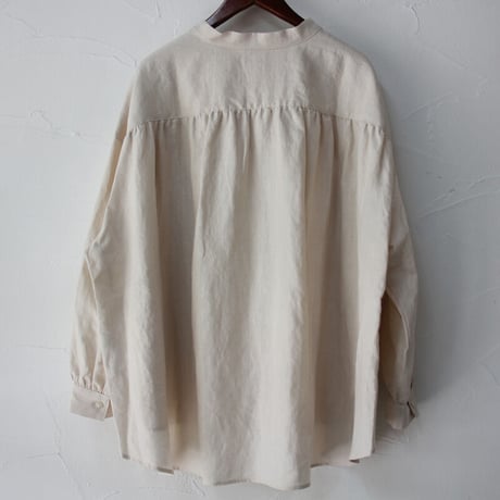 **再入荷** Linenya リネンヤ　リネンバンドカラーシャツ　#ホワイト、アイボリー、グレー、ブラック