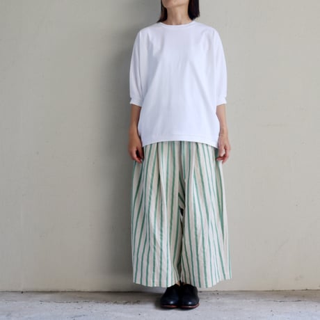 **再入荷** atelier naruse アトリエナルセ　コットンリネンストライプガウチョパンツ #グリーン、ブラック　【送料無料】