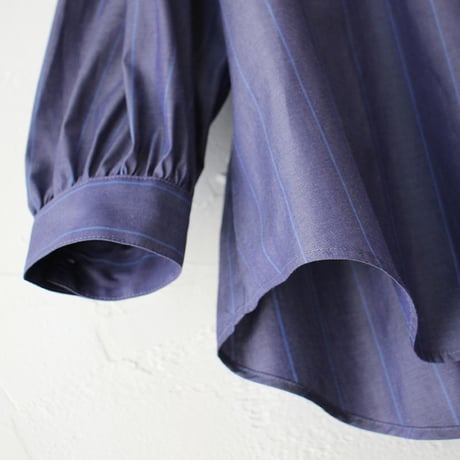 **またまたまた再入荷** LinenYa リネンヤ　ギザコットンバンドカラーシャツ　#ネイビー