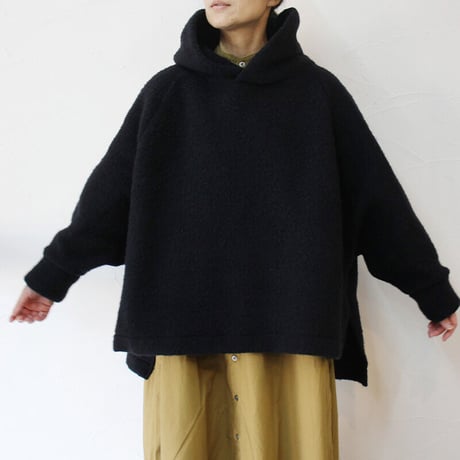 maomade マオメイド　ウール混圧縮フリースBIGBIGフード付きプルオーバー　#ネイビー　【送料無料】