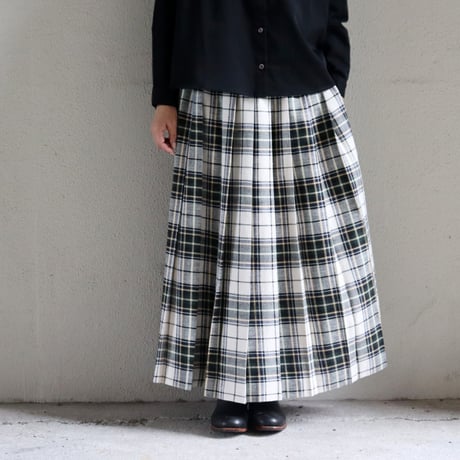 LinenYa リネンヤ　コットンツイルトラッドチェックプリーツスカート　#グリーンチェック