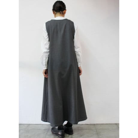 homspun ホームスパン  80/2ウールサージノースリーブワンピース　#チャコール、ブラック　【送料無料】