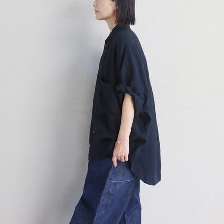 CAERULA PER LIGHTS カエルラ　40リネンショートスリーブシャツ　#ブラック