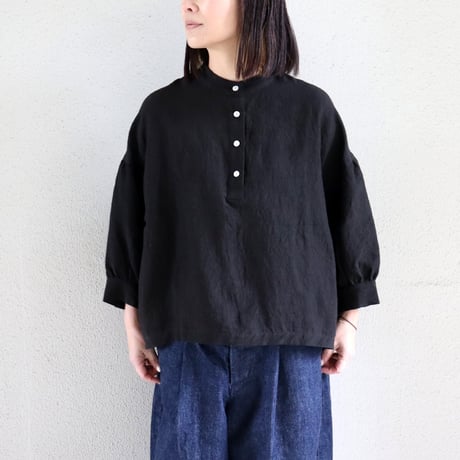 **またまたまた再入荷** LinenYa リネンヤ　リネンスタンドカラーブラウス　#ブラック、ベージュ、ネイビー、チャコール、ホワイト、グレー