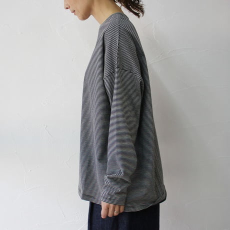 TRAVAIL MANUEL トラバイユマニュアル　クリア天竺ボーダーロングスリーブTシャツ　#グレーｘブラック