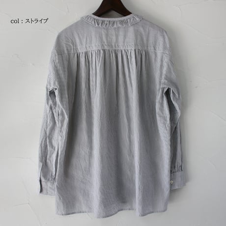 homspun ホームスパン　ハイカウントクロスフリルブラウス　#ホワイト、チェック、ストライプ