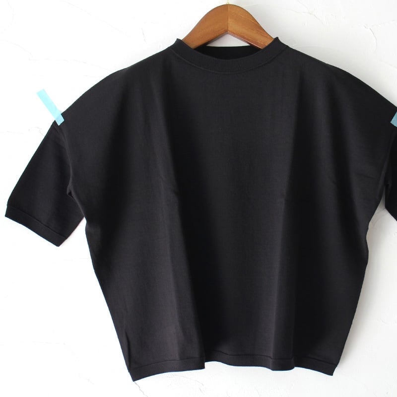 リネンヤ　Linenya コットンクルーネック半袖ニット 黒 再入荷** LinenYa リネンヤ as it is. 和紙混クルーネック半袖