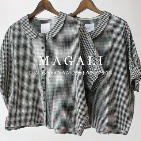 MAGALI マガリ　リネンコットンギンガム・フラットカラーブラウス　#ベージュ