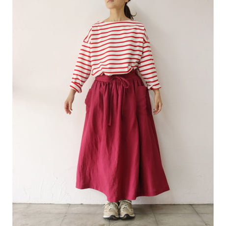 MAGALI マガリ　ベルガモリネン·ラップ風ギャザースカート　#ローズ、ネイビー