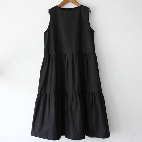 **またまたまた再々入荷** Linenya リネンヤ　コットンリネンティアードワンピース（薄地）　#ブラック　【送料無料】