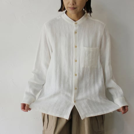 atelier naruse アトリエナルセ　linen tweed band-collar shirt　リネンツイードバンドカラーシャツ