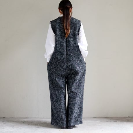 **再入荷** KAH:KI カーキ TWEED OVERALLS ツイードオーバーオール　#ブラック　【送料無料】