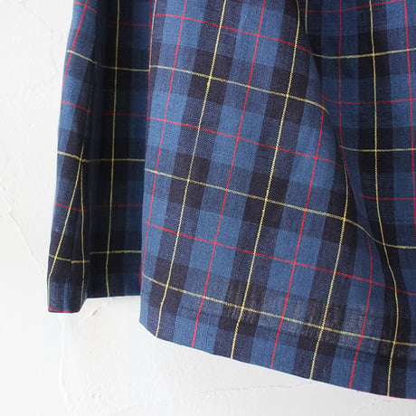 atelier naruse アトリエナルセ　リネンタータンチェックカットインポケットスカート　linen tartan check cut-in pocket skirt #blue
