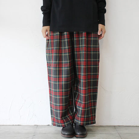 **またまた再入荷** homspun ホームスパン　ウールタータンギャザーパンツ　#ベージュｘサックス、チャコールグレーｘレッド