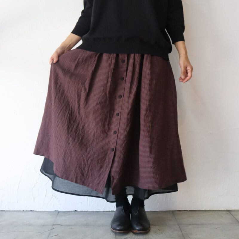 ❋ 新品 タグ付 MAGALI マガリ 麻 ギンガム ロングスカート リネン MAGALI マガリ フレンチリネン・ギンガム・レイヤードスカート