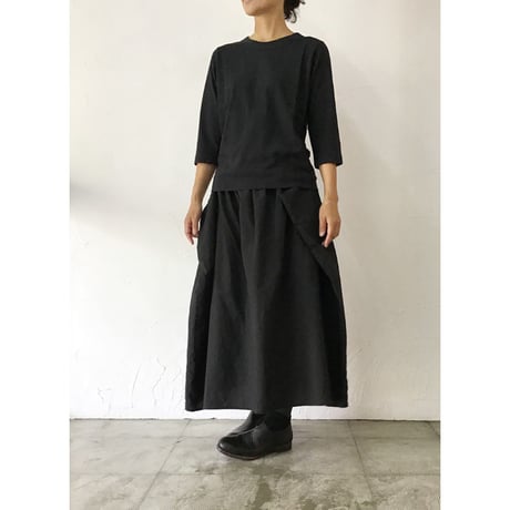 homspun ホームスパン　コットンギャバギャザースカート　#ブラック　【送料無料】