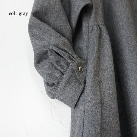**再々入荷** LinenYa リネンヤ　ウール長袖スタンドカラーワンピース　#ブラック、ネイビー、グレー