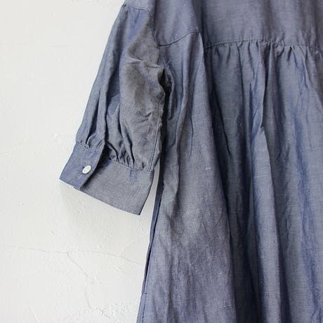**再入荷**LinenYa リネンヤ　テンセルリネンスタンドカラーワンピース　#シャンブレー