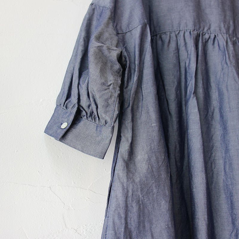 再入荷**LinenYa リネンヤ テンセルリネンスタンドカラーワンピース