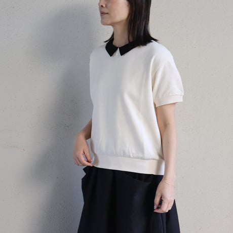 MAGALI マガリ　ループバックコットンオーガンジー襟カットソー　#アイボリー、ブラック
