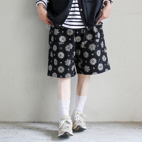 FUNSET OF ART ファンセットオブアート　紋抜染ダブルニーショートパンツ　#ブラック　【送料無料】