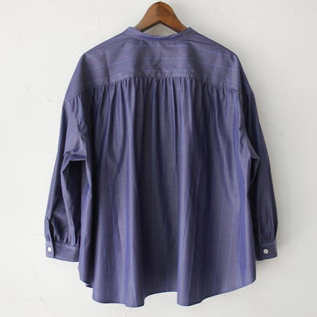 **またまたまた再入荷** LinenYa リネンヤ　ギザコットンバンドカラーシャツ　#ネイビー